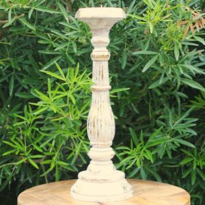Grand chandelier en bois d’Albesia sculpté à la main, finition or blanc, parfait pour sublimer vos bougies avec un style chic et bohème.