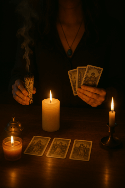 Avant chaque tirage : Purifiez l’espace avec de la sauge ou de l’encens. Allumer une bougie. Respirez profondément. Concentrez-vous sur votre question. Un rituel vous aide à vous connecter plus profondément aux cartes.
