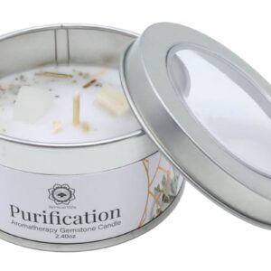 Apportez pureté et sérénité à votre intérieur avec la bougie Green Tree "Purification". Minéraux de sélénite et sauge blanche séchée pour méditation, relaxation et ambiance apaisante.