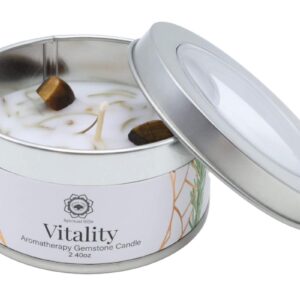 Bougie Green Tree "Vitalité" – Œil de Tigre & Gingembre. Stimulez énergie, courage et équilibre émotionnel avec cette bougie artisanale parfumée et revitalisante.
