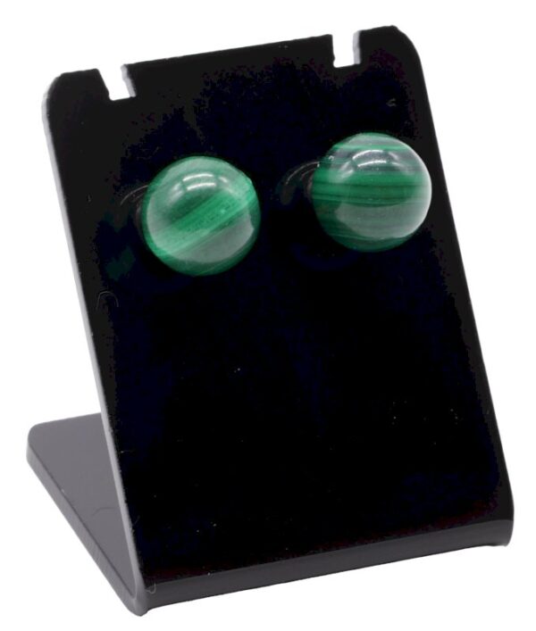 Boucles d’oreilles en Malachite 10 mm, pierre semi-précieuse verte aux motifs concentriques, symbole de protection, transformation et équilibre émotionnel.