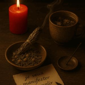 Intention : courage, affirmation personnelle, énergie Rituel : Écrire sur un papier ce que tu veux manifester ou accomplir. Allumer une bougie rouge pour symboliser la passion et la force. Brûler le papier en visualisant l’énergie se transformer en pouvoir positif. Potion : Potion d’affirmation Eau chaude + fleurs de camomille + brin de romarin. Boire lentement en affirmant : “Je suis protégé(e) et fort(e)”. Encens : Lavande + myrrhe pour l’intuition et l’énergie claire.