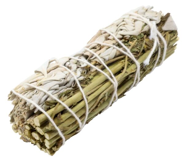 Fagot de Sauge Blanche & Arruda 10 cm – Purification énergétique et protection avec sauge blanche et feuilles d’arruda.