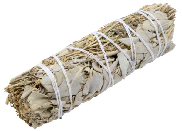 Fagot de Sauge Blanche & Copal 10 cm. Purification énergétique avec sauge blanche et copal, idéal pour rituels, méditation et bien-être intérieur.