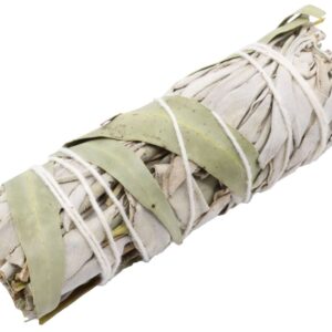 Fagot de Sauge Blanche & Eucalyptus 10 cm. Fumigation purifiante et rafraîchissante, idéale pour la méditation, la relaxation et la purification énergétique des espaces.