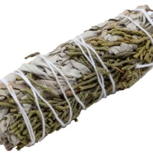 Fagot de Sauge Blanche et Genévrier 10 cm. Purifie l’air, protège des énergies négatives et favorise sérénité, ancrage et bien-être intérieur.