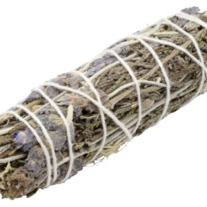 Fagot de sauge blanche et lavande 11 cm. Purifie les espaces, éloigne les énergies négatives et favorise relaxation, méditation et bien-être intérieur.