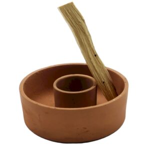 Brûleur de Palo Santo en terre cuite, idéal pour sauge et encens. Résistant à la chaleur, artisanal et décoratif pour vos rituels de purification.