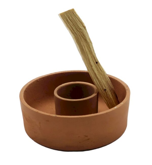 Brûleur de Palo Santo en terre cuite, idéal pour sauge et encens. Résistant à la chaleur, artisanal et décoratif pour vos rituels de purification.
