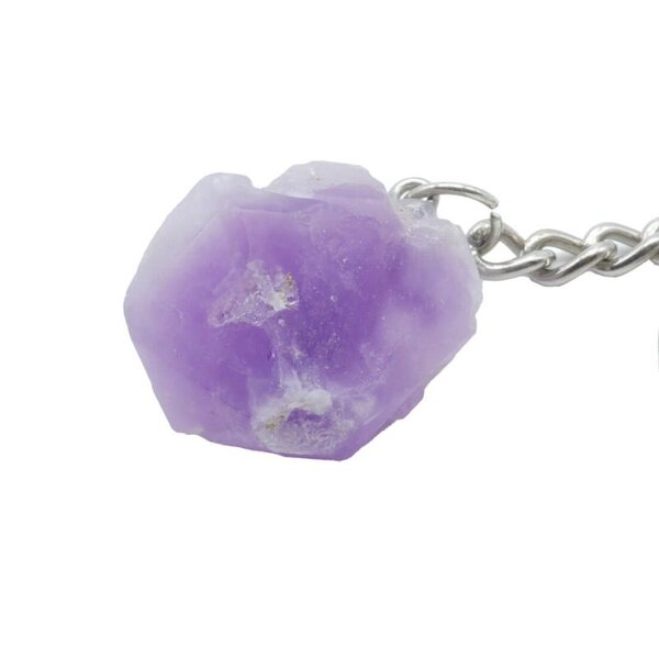 Porte-clés en améthyste brute naturelle du Brésil, pierre violette de sérénité et protection, accessoire énergétique et décoratif.
