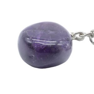 Porte-clés en améthyste roulée naturelle du Brésil, pierre violette de sérénité, méditation et protection énergétique.