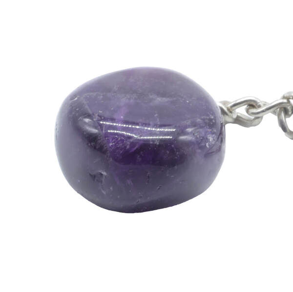 Porte-clés en améthyste roulée naturelle du Brésil, pierre violette de sérénité, méditation et protection énergétique.