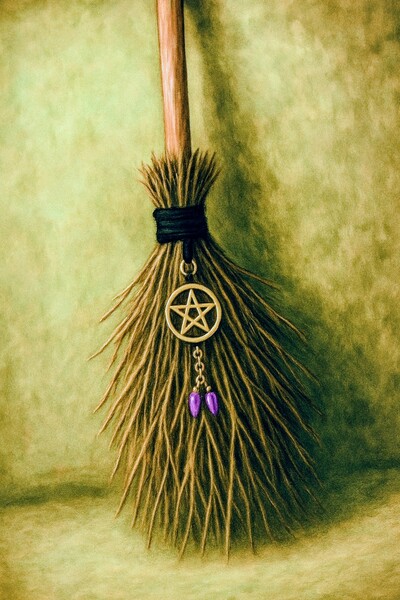 Crée un petit balai avec des brindilles de sorbier, noisetier ou chêne et un bâton central. → Astuce magique : ajoute un ruban orange (prospérité) ou noir (protection) ; ou encore des breloques symboliques ou cristaux selon les intentions désirées. → Utilisation : passe-le dans l’air pour balayer les énergies stagnantes avant un rituel. Le balai ne nettoie pas la poussière… mais l’invisible.