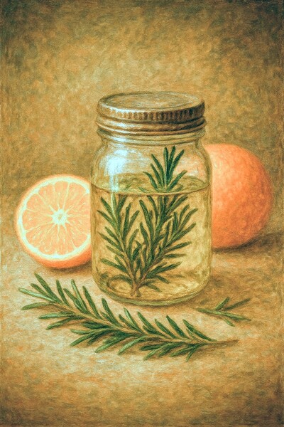 Infuse pendant 7 jours dans une huile végétale : Romarin pour éloigner le négatif Orange pour l’énergie solaire → Applique au poignet avant un rituel. Une goutte peut devenir un sort.