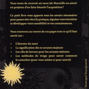 Couverture arrière du livre montrant le résumé et les informations sur « J’utilise mon tarot », pour découvrir l’histoire et la pratique du tarot.