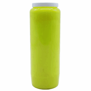 Bougie neuvaine jaune en cire végétale, utilisée pour la réussite, la créativité et la positivité durant neuf jours.