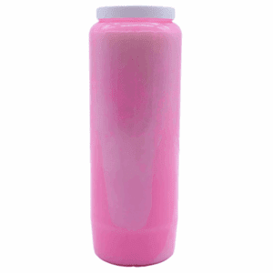 Bougie neuvaine rose en cire végétale, utilisée pour l’amour, la douceur émotionnelle et l’harmonie du cœur durant neuf jours.