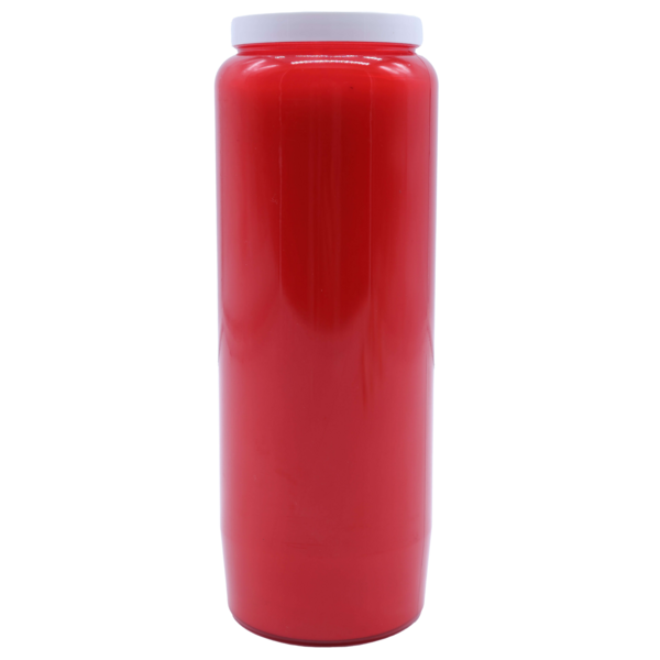 Bougie neuvaine rouge en cire végétale, utilisée pour la passion, la motivation et l’énergie vitale durant neuf jours.