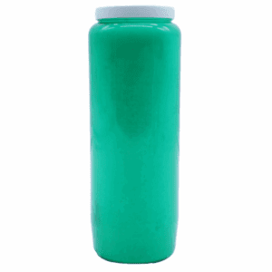 Bougie neuvaine verte en cire végétale, utilisée pour la croissance, la guérison et l’harmonie énergétique durant neuf jours.