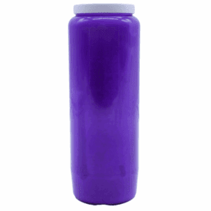 Bougie neuvaine violette en cire végétale, utilisée pour la méditation, le développement personnel et la transformation intérieure durant neuf jours.
