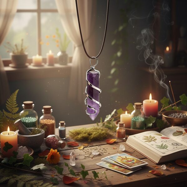 Ce pendentif en cristal naturel, à la fois bijou énergétique et talisman spirituel, allie esthétique et puissance vibratoire. Taillé avec soin, il révèle le rayonnement subtil de la pierre et diffuse une énergie douce, propice à l’harmonisation et à l’équilibre intérieur. Porté comme un collier sacré, ce pendentif agit tel une amulette de protection, favorisant l’ancrage, l’alignement des chakras et la circulation des énergies subtiles. Véritable bijou vibratoire, il accompagne les pratiques de méditation, de lithothérapie ou de soin énergétique, tout en renforçant l’intuition et la connexion à soi. À la croisée du bijou ésotérique et de l’outil spirituel, ce pendentif peut également être utilisé comme pendule énergétique, idéal pour la radiesthésie, les rituels ou la guidance intérieure. Une pierre de pouvoir, à porter au quotidien pour s’entourer d’une énergie protectrice et consciente.