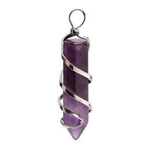 Pendentif améthyste naturelle taillée en pointe de 4 cm, serti d’acier inoxydable, bijou énergétique violet pour méditation et protection spirituelle