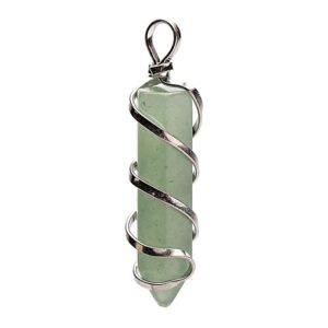 Pendentif Aventurine verte naturelle taillé en pointe de 4 cm, serti d’acier inoxydable, bijou énergétique pour chance, prospérité et équilibre émotionnel