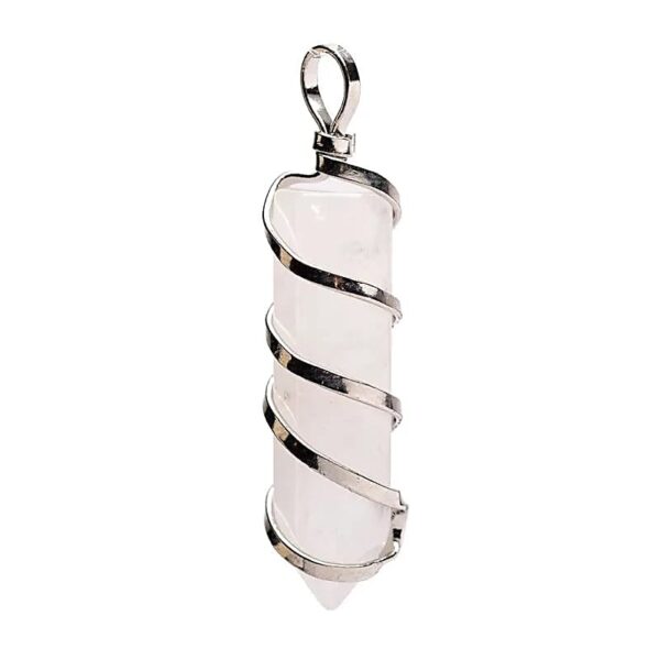 Pendentif Cristal de Roche naturel taillé en pointe de 4 cm, serti d’acier inoxydable, bijou énergétique pour équilibre et clarté