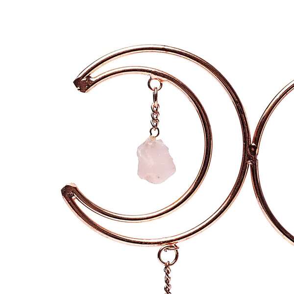 Décoration murale en cuivre représentant les phases de la lune avec cristaux naturels triangle d’or